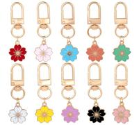 SUNNYCLUE 1 Box 20Pcs Sakuras Bag Charm Cute Flower Keychain Bulk Pink White Enamel Cherry Blossom Gold Metal Keyring Swivel Clasp Charms for Handbags Backpack Bags DIY Accessories Decor Party Favor