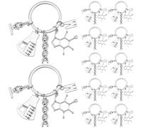 SUNNYCLUE 1 Box 20pcs Science Key Chains Bulk DNA Keychain Bulk Silver Molecule Measuring Cup Scientific Chemistry Biology Laboratory Pendant Key Chain Pack for Women Wedding Favor Gifts Decorations