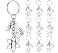 SUNNYCLUE 1 Box 20Pcs Science Symbol Keychain Atom Key Chain Bulk Silver Metal Alloy Biology Chemistry Scientist Bottle Microscope Decorations Charm Keyring for Teacher Student School Accessories