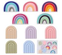 SUNNYCLUE 1 Box 20Pcs Silicone Focal Beads Rainbow Colorful Chunky Beads Bulk Double Sided Pink Purple Rainbow Shaped Flat Charms Large Rubber Beads for Lanyards Keychain Making Beading Supplies