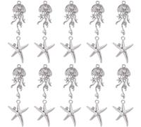 SUNNYCLUE 1 Box 20pcs Silver Ocean Charms Bulk Starfish Charms Tibetan Style Summer Ocean Themed Beach Jellyfish Charm with Imitation Pearl for Jewellery Making Charms Women Adults DIY Crafts Supplies