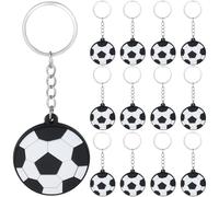 SUNNYCLUE 1 Box 20Pcs Soccer Keychain Sports Ball Keychains Bulk Black White Silicone Round Flat Metal Team Key Rings for Adult Purses Supplies Handbag Bags Charms School Reward Gifts Keyring Crafts