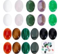 SUNNYCLUE 1 Box 20Pcs Stone Cabochons Flatback Natural Gemstone Cabochons Oval Cabochon 14x10mm Flat Back No Hole Tiger Eye Amethyst Rose Quartz Flatback Stones for Jewelry Making Finger Ring Craft