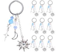 SUNNYCLUE 1 Box 20Pcs Sun and Moon Keychain Set Star Keyring Bulk Metal Silver Tibetan Wish Stars Key Chains Holder Hangings Charms for Handbags Party Wedding Favors Diy Purse Backpack Adults Women