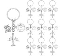 SUNNYCLUE 1 Box 20Pcs Travel Themed Keychains Pack Airplane Key Chains Bulk Silver Metal Alloy Journey Adventure Plane Pilot Aviator Charms for Handbags Party Favor Keyrings Diy Purse Backpack Decor