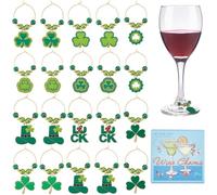 SUNNYCLUE 1 Box 20Pcs Wine Glass Charms Wine Glass Identifiers St Patricks Day Charm Irish Shamrock Charms Green Wine Markers Charms for Gathering Wedding Holiday Party Favor Drinks Decor Supplies
