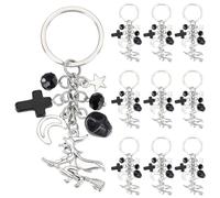 SUNNYCLUE 1 Box 20Pcs Witch Keychains Bulk Halloween Key Chain Pack Alloy | Antique Silver Magic Moon Key Chains Set Black Cross Skull Keychain for Party Favors Gifts Holiday Backpacks Decorations