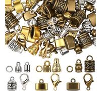 SUNNYCLUE 1 Box 210pcs Cord Ends Caps Kumihimo Bracelet Ends Alloy Antique Gold Silver Bronze Tassel End Tip Caps with Lobster Clasp Ring Link for Jewellery Making Kit Necklaces Bracelet Supplies DIY