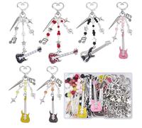 SUNNYCLUE 1 Box 212Pcs DIY 6 Sets Music Bag Charms Keychain Making Kit Guitar Keychains Musical Pendants Glass Spacer Beads Purse Handbag Charm for Handbags Bags Backpacks Keys Women Gift Holiday