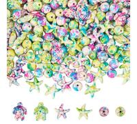 SUNNYCLUE 1 Box 214Pcs 3 Styles Turquoise Sea Turtle Beads Starfish Beads Bulk Synthetic Ocean Colorful Round Summer Beach Loose Spacers for Jewellery Making DIY Bracelet Necklaces Supplies Adults