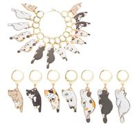 SUNNYCLUE 1 Box 21Pcs 7 Styles Cat Crochet Markers Knitting Marker Charms Gold Metal Alloy Enamel Animal Pets Cats Locking Leverback Stitch Charm for Weaving Quilting Jewelry DIY Crafts Findings