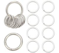 SUNNYCLUE 1 Box 21Pcs Silver Heavy Duty Keychain Ring Stainless Steel Flat Key Rings Bulk Metal Alloy Round Split Strong O Keyring with Ring Clip for Keychains Jewellery Making DIY Crafts Accessories