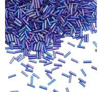 SUNNYCLUE 1 Box 2207pcs Blue Glass Tube beads Bugle Seed Beads Bulk Small Opaque Long Round Tubes Loose Spacer Craft Bugle Bead for DIY Bracelet Necklace Earrings jewellery Making Sewing Supplies