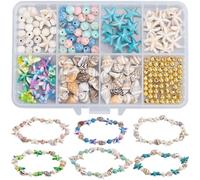 SUNNYCLUE 1 Box 222Pcs DIY 6 Sets Summer Bracelet Making Kit Sea Shell Beads Starfish Beads Lucky Turquoise Round Gemstone Bead Hawaii Ocean Beads for Jewellery Making Kits Adult Women Gifts Supplies