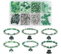 SUNNYCLUE 1 Box 224Pcs DIY 6 Sets Green Bracelet Making Kit St. Patrick'S Day Charms Irish Shamrock Charm Lucky Clover Charms Acrylic Spacer Beads for Jewellery Making Kits Adults Holiday Supplies