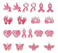 SUNNYCLUE 1 Box 22Pcs 11 Styles Pink Ribbon Charm Breast Cancer Charms Bulk Alloy Enamel Cancer Awareness Hope Faith Butterfly Heart Bow Pendants for Jewellery Making Necklace Earrings Bracelets Craft