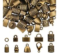 SUNNYCLUE 1 Box 230pcs Cord End Caps Kit Kumihimo Ends Alloy Metal Tibetan Style Antique Bronze Tassel Glue In Crimp Leather End Caps for Jewellery Making Kit Bracelet Kumihimo Supplies Gifts Crafting