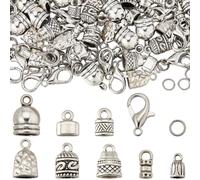 SUNNYCLUE 1 Box 230pcs Leather End capss Kumihimo Cord End capss Alloy Antique Silver Tibetan Style Glue In Crimp Tassel Cord Tube Tips for Jewellery Making Kit Adult Bracelets DIY Accessories Crafts