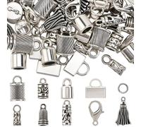 SUNNYCLUE 1 Box 230pcs Tassel End Caps Kumihimo Cord End Caps Alloy Metal Antique Silver Glue In Crimp String Leather Cords Tassel Ends Tips Supplies for Jewellery Making Kit Kumihimo Supplies Crafts