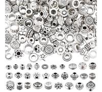 SUNNYCLUE 1 Box 240Pcs 30 Styles Silver Spacer Beads Assorted Metal Beads Bulk Tibetan Slide Antique Alloy Retro Column Small Loose Spacers for Jewellery Making Supplies Crafting DIY Necklaces