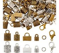 SUNNYCLUE 1 Box 240pcs Cord End capss Kumihimo Cord Ends Alloy Metal Antique Silver Bronze Leather Crimp Kumihimo Cords Tips with Lobster Clasp Jump Rings for Jewellery Making Kit Bracelets Necklaces