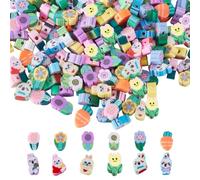 SUNNYCLUE 1 Box 240Pcs Easter Beads Easter Bunny Beads Carrot Polymer Clay Spring Cartoon Animal Spacer Loose for jewellery Making DIY Bracelets Necklaces Supplies