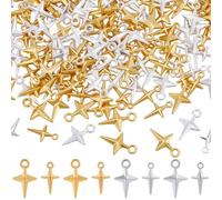 SUNNYCLUE 1 Box 240Pcs Four-Pointed Star Charms Twinkle Star Charm Gold Silver Small Metal Celestial Pendants for Jewellery Making Earrings Bracelets Necklaces Keychain DIY Crafting Christmas Decor