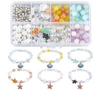SUNNYCLUE 1 Box 244pcs DIY 6 Sets Summer Bracelet Making Kit Clear Star Beads Lampwork Glass Purple Blue Starfish Beads Electroplate Spiral Spacer Beads For Jewellery Making Beginners Women Crafts