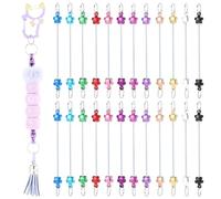 SUNNYCLUE 1 Box 24Pcs 12 Colors Beadable Keychain Bar Keychain Bar Charms Bulk 89mm Long Stainless Steel Cute Flower with Key Rings Blanks for DIY Key Chains Crafts Charm Beaded Findings Adults