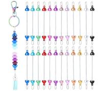 SUNNYCLUE 1 Box 24Pcs 12 Colors Beadable Keychain Bars DIY Keychain Bars Bulk Detachable Heart Shaped Blanks 91mm Long Stainless Steel Key Chain Accessories for Jewellery Making Craft Beading Supplies