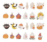 SUNNYCLUE 1 Box 24Pcs 12 Style Halloween Charms Pumpkin Charms Ghost Charms Bulk Autumn Candy Trick or Treat Pumpkin Charm Cat Charm for jewellery Making Charms DIY Craft Halloween Party Gift Supplies