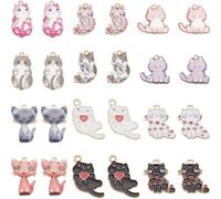SUNNYCLUE 1 Box 24Pcs 12 Styles Cat Enamel Charms Cats Charms Small Kitty Cute Pet Alloy Metal Gold Animal Charm Bulk for Jewelry Making Charms Supplies DIY Craft Necklace Bracelet Earring Women