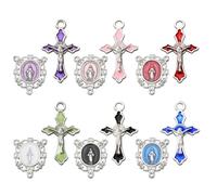 SUNNYCLUE 1 Box 24Pcs 12 Styles Colorful Cross Charms Crucifix Charm Bulk Alloy Oval Enamel Faith Easter Rosary Pendants for Jewelry Making Findings Necklaces Bracelets Beads DIY Crafts Adults