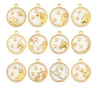 SUNNYCLUE 1 Box 24Pcs 12 Styles Constellation Charms Gold Zodiac Sign Charm Alloy Enamel Flat Round Star Twelve Constellations Astrological Pendants for Jewellery Making Necklace Bracelet Earring