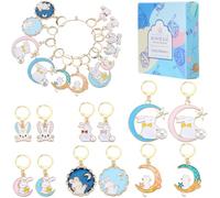 SUNNYCLUE 1 Box 24Pcs 12 Styles Rabbit Clasp Charms Animal Stitch Markers Bulk Metal Alloy Enamel Bunny Moon Star Pearl Crochet Hoop Locking Marker for Knitting Weaving Quilting jewellery DIY Crafts
