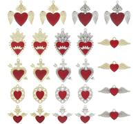 SUNNYCLUE 1 Box 24Pcs 12 Styles Red Enamel Heart Charms Bulk Gothic Love Charm Alloy Gold Antique Silver Sacred Hearts Wings Arrow Pendants for Jewelry Making Supplies Valentines Earrings Necklaces