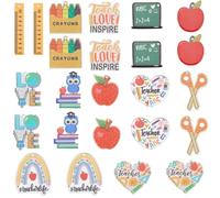 SUNNYCLUE 1 Box 24Pcs 12 Styles Teacher Charms School Book Charm Colorful Acrylic Student Class Graduation Black Board Ruler Pendant Charm for Jewellery Making Charms Teachers's Day Graduation Season