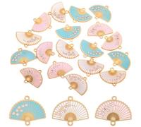 SUNNYCLUE 1 Box 24Pcs 3 Colors Metal Fan Charm Double Hole Jewelry Charms Colorful Alloy Enamel Flower Gold Small Linking Connector Pendants Findings for Jewelry Making Necklaces Bracelets DIY Crafts