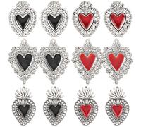 SUNNYCLUE 1 Box 24Pcs 3 Styles Gothic Hearts Charm Bulk Sacred Heart Charms Enamel Silver Halloween Antique Love Charms for Jewelry Making Charm Valentine's Day Earrings Bracelet Necklace DIY Crafts