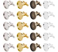 SUNNYCLUE 1 Box 24Pcs 4 Colors Brass Cufflink Blanks Tuxedo Cufflinks 1.6cm Gold Silver Antique Bronze Metal Flat Round Pad Business Links Bezel Tray Cabochons Settings for Jewellery Making DIY Crafts