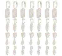 SUNNYCLUE 1 Box 24Pcs 4 Style Silver Bail Charms Glue On Charm Base Metal Brass Antique Teardrop Leaf Rectangle Basic Blank Bezel Tray Cabochons Charm for Jewellery Making Charms DIY Crafts Findings