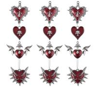 SUNNYCLUE 1 Box 24Pcs 4 Styles Gothic Heart Charms Sacred Heart Charms Bulk Metal Enamel Dark Red Love Wings Cross Skeleton Dangle Pendants for Jewelry Making DIY Necklace Earrings