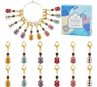 SUNNYCLUE 1 Box 24Pcs 6 Colors Crochet Markers Cute Stitch Marker Bulk Gold Knit Small Guitar Locking Alloy Enamel Metal Knitting Markers Charms for Crocheting Weaving Sewing Jewelry Making DIY Craft