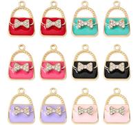 SUNNYCLUE 1 Box 24Pcs 6 Colors Handbag Shaped Charm Crystal Bow Charms Alloy Enamel Fashion Women Purse Bag Pendants for Jewelry Making Findings Necklaces Bracelets Earring Crafting Supplies Bag Decor