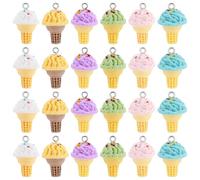 SUNNYCLUE 1 Box 24Pcs 6 Colors Ice Cream Resin Charms Candy Charms Bulk Summer 3D Pink Sweet Dessert Yellow Cute Food Charm for Jewellery Making Charms Supplies DIY Necklace Bracelet Earrings Adults