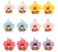 SUNNYCLUE 1 Box 24Pcs 6 Colors Resin Flower Charms Bee Charm Bulk Spring Floral Bees with Iron Loop Cherry Blossom Pendants for Jewellery Making Supplies Earrings Necklaces Bracelet Keychains Diy