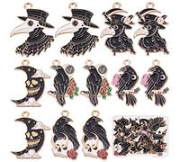 SUNNYCLUE 1 Box 24pcs 6 Styles Halloween Gothic Charms Raven Enamel Charm Raven Gothic Pendants Halloween Theme Black Skull Moon Pendants for Jewelry Making Charms DIY Necklace Bracelet Earring