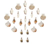 SUNNYCLUE 1 Box 24Pcs 6 Styles Sea Shell Pendants Electroplated Shell Charms Imitation Gemstone Style Spiral Shell Acrylic Charm for Women DIY Earring Necklace Bracelet Jewellery Making