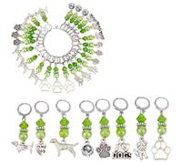 SUNNYCLUE 1 Box 24Pcs 8 Styles Dog Stitch Markers Crochet Marker Charms Bulk Green Acrylic Beads Pet Love Dogs Paw Charm Locking Crocheting Leverback Markers for Weaving Quilting Jewelry DIY Crafts