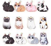 SUNNYCLUE 1 Box 24Pcs Cat Charms Bulk Enamel Cat Kitten Charm Cute Small Animal Pet Black White Animals for jewellery Making DIY Necklace Earrings Bracelets Keychain Supplies